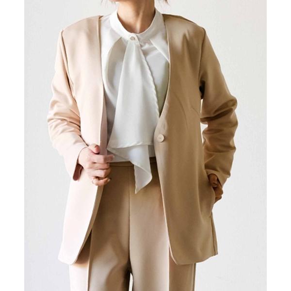 ジャケット ノーカラージャケット リラクシーノーカラーロング丈ジャケット レディース