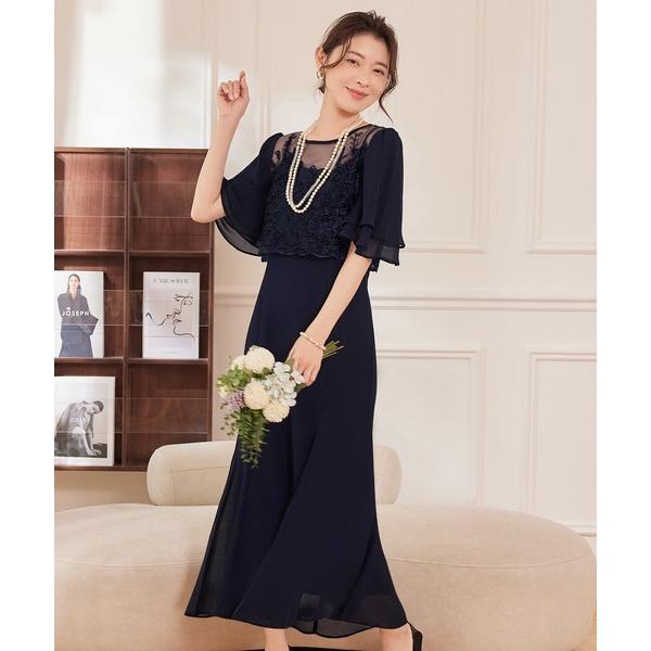 ドレス レイヤードワンピース 花柄刺繍 パーティー