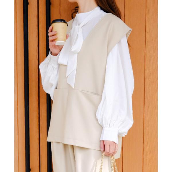 コート アウター Vネックスラッシュポケットベスト レディース