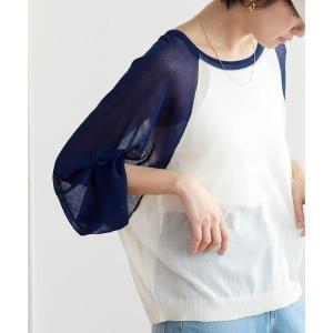 tシャツ ラグランスリーブバイカラーシアーニット レディース