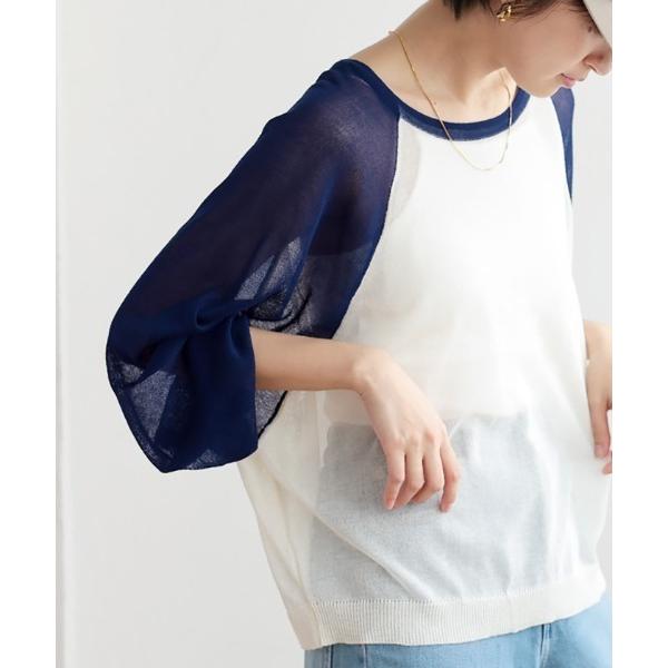 tシャツ ラグランスリーブバイカラーシアーニット レディース