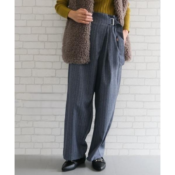 ワイドパンツ パンツ ラップストライプパンツ レディース