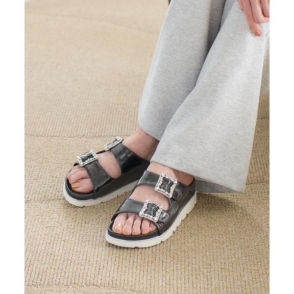 サンダル 厚底ビジューバックルサンダル レディース