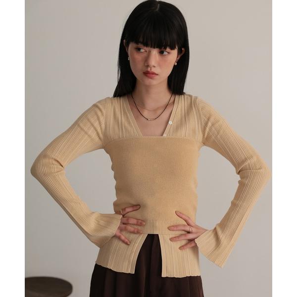 ニット セーター ベアビスチェ付きVカーディガン レディース