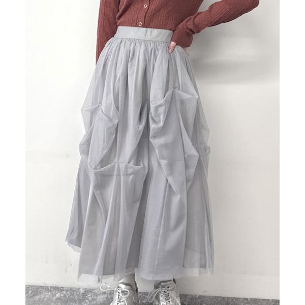 スカート チュールタックギャザースカート