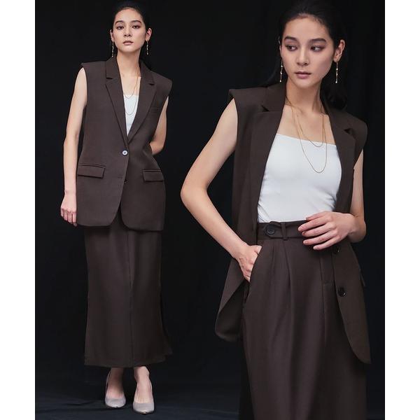 ドレス オーバーサイズテーラードジレ サイドスリットスカート セットアップ スーツ 2点セット パー...