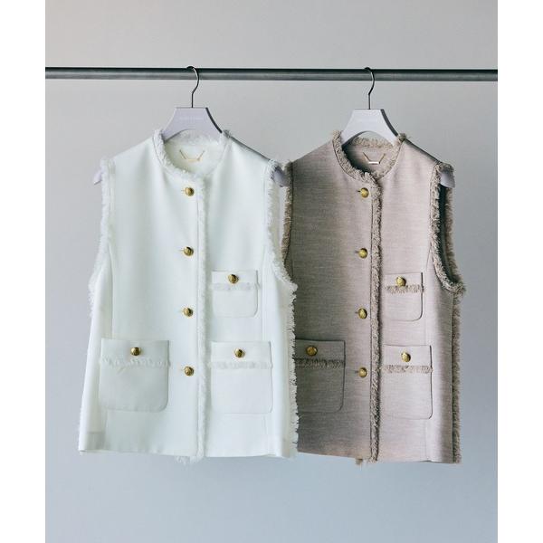 ベスト ジレ スラブツイードフリンジジレ レディース