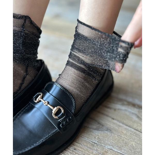 靴下 「8色展開」 サイズレス シアーラメ ソックス クルー丈 ミドル丈 レディース メンズ