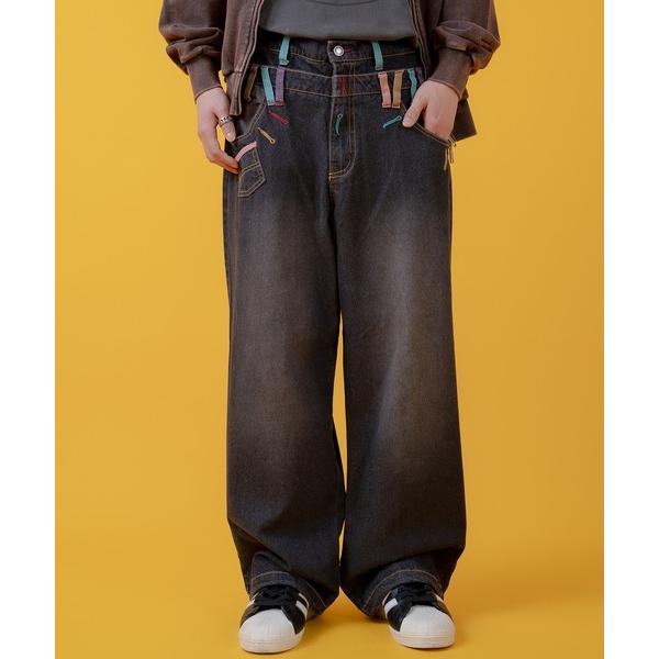 ワイドパンツ ジーンズ ダブルウエスト バギー デニムパンツ メンズ レディース
