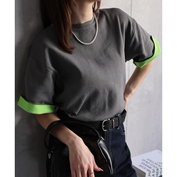 tシャツ 配色 ジャガード 半袖ニット/トップス/Tシャツ レディース