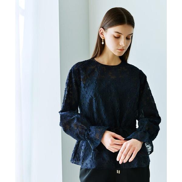 ブラウス シャツ シアーフィオーレジャカード ペプラムブラウス レディース