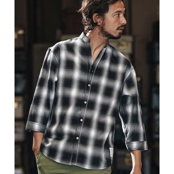 シャツ ms5988-check hook no collar 3-4 sleeve shirts ...