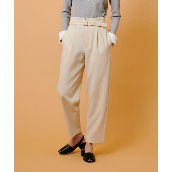 パンツ ダブルクロスベルト付タックパンツ レディース