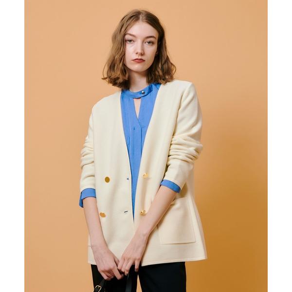 ジャケット ノーカラージャケット セミダブルガーターニットジャケット レディース