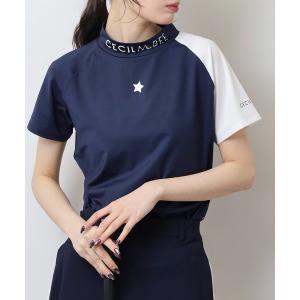 tシャツ スターバイカラーラグラン半袖モックネックシャツ レディース