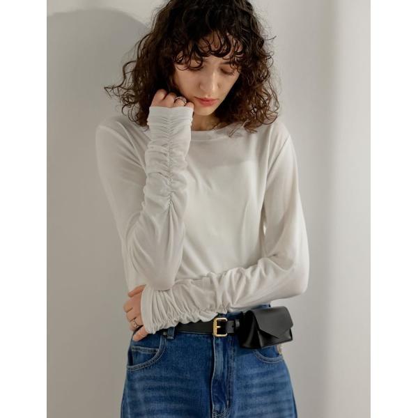 tシャツ シアースムース袖シャーリングロンT レディース