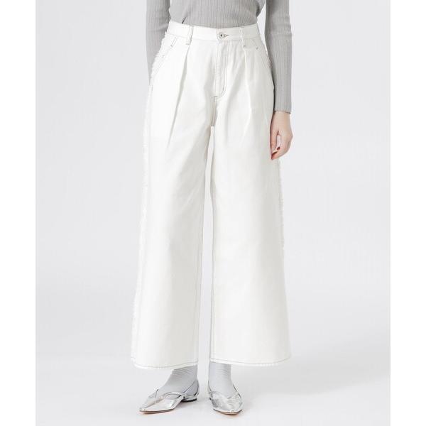 ジーンズ デニム デニムパンツ サイドフリンジワイドデニム レディース