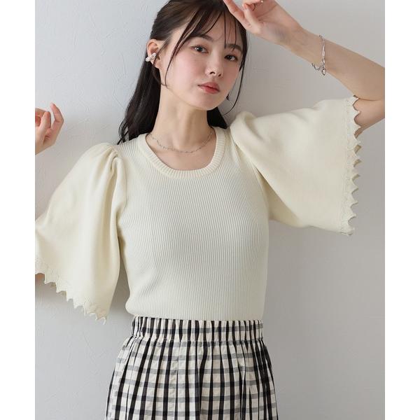 ニット セーター ハート刺繍フレアスリーブニット レディース