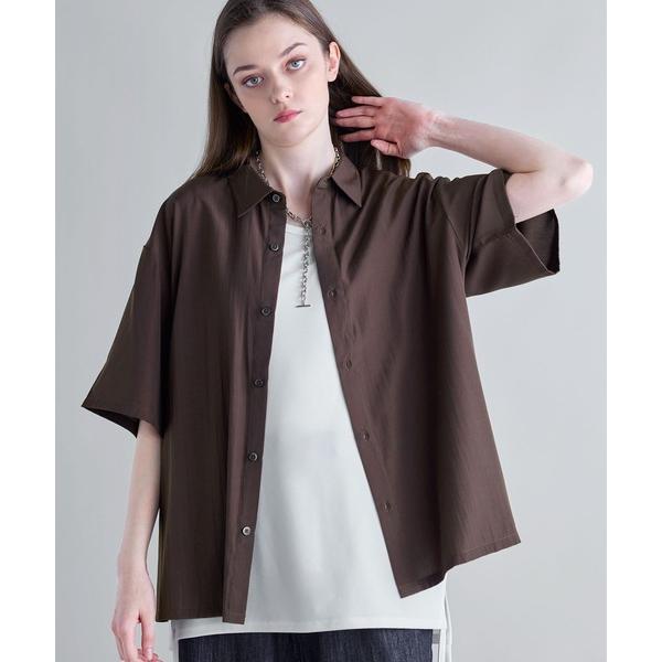 シャツ ルーズシルエットシルクライクドレープハーフスリーブシャツ メンズ レディース