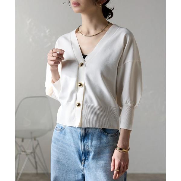カーディガン ゴールドボタンスポンディツシュVネックカーデ レディース