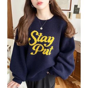 ニット セーター ジャガードビッグロゴニットプルオーバー レディース