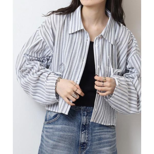 ブラウス シャツ RELACLO select ストライプ袖シャーリングBIGシャツ レディース
