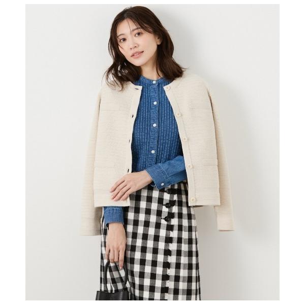 ニット セーター コットンポリエステル ノーカラーニットジャケット レディース