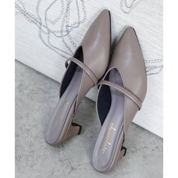 パンプス ポインテッドトゥ バンドストラップ ミュール パンプス「日本製」