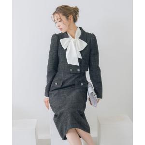 セットアップ スーツセット レディース ダブルボタン ショートジャケット ジャンバースカート ミモレ丈 ワンピース ツイード セットアップ セレモニー
