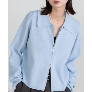 カーディガン ダブルジップポロニットカーディガン レディース