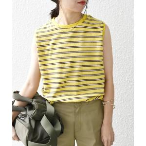 タンクトップ ノースリーブ SHIPS any:「洗濯機可能」パイル ボーダー ノースリーブ TEE レディース｜zozo
