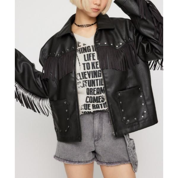 コート アウター FRINGE FAUX LEATHER ジャケット レディース