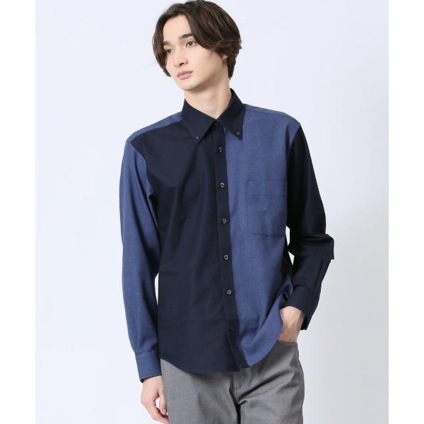 シャツ 「ウォッシャブル」m.f.エディトリアル メンズ オックス×ピケ切替 ボタンダウン長袖シャツ...