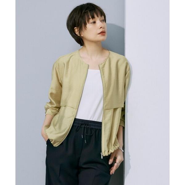 ブルゾン アウター リヨセルナイロンワッシャー ノーカラーブルゾン レディース