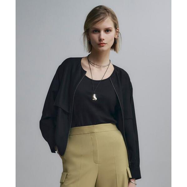 ブルゾン アウター リヨセルナイロンワッシャー ノーカラーブルゾン レディース