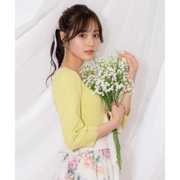 ニット セーター 袖フラワーラメ7分袖ニットプルオーバー レディース