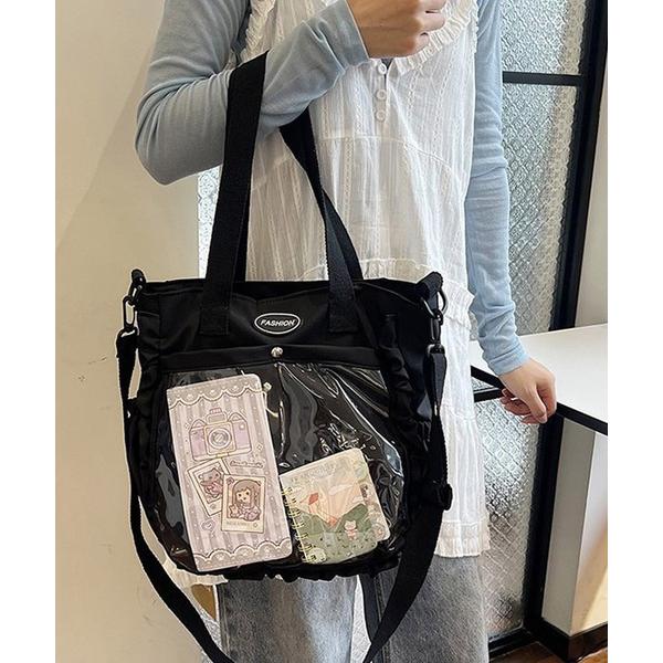 ショルダーバッグ バッグ 痛バ トートバッグ 痛バッグ 推し活 クリアポケット付き フリルトートバッ...