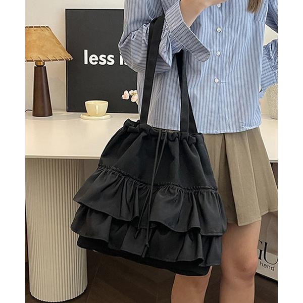 トートバッグ 「M2SUQARED/エムツースクエア」ティアードフリルBIGキャンバストートバッグ ...