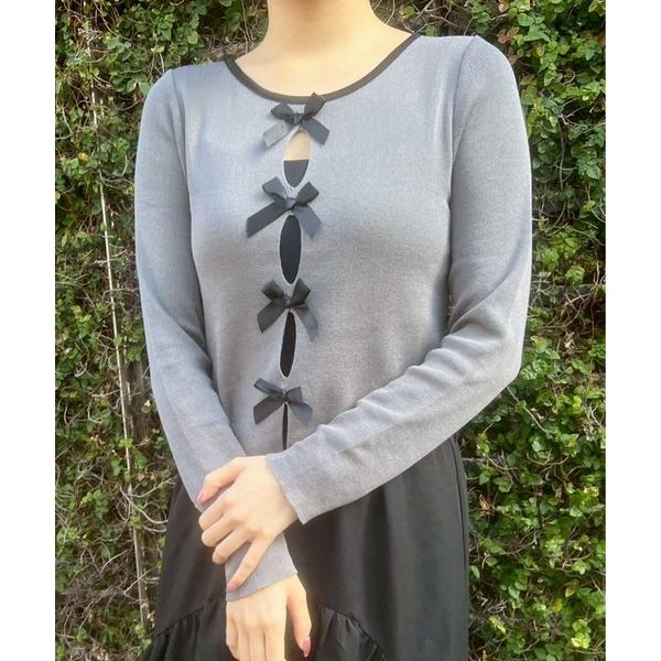 ニット セーター 「M2SUQARED/エムツースクエア」リボンリブニットトップス レディース