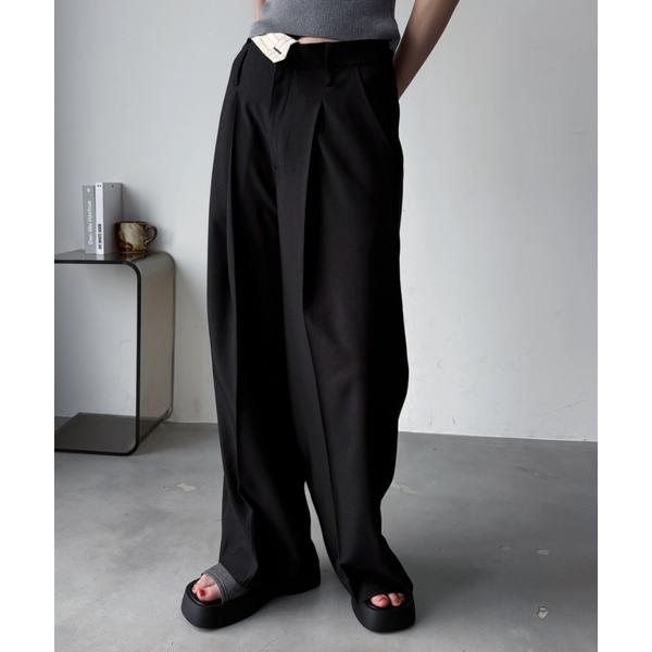 スラックス パンツ アシンメトリーストレートスラックスパンツ レディース