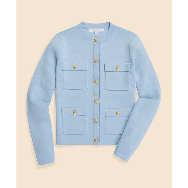 カーディガン ミラノリブ ゴールドボタン ノーカラーニットジャケット レディース