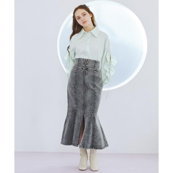 スカート フロントジップデニムマーメイドスカート