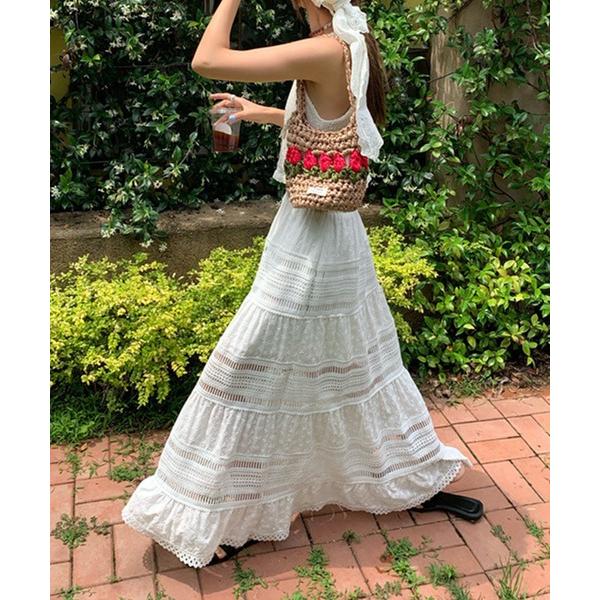 スカート レースティアードロングスカート
