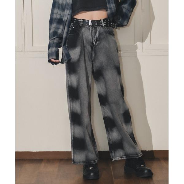ワイドパンツ ジーンズ デニム デニムパンツ グラデーションウォッシュデニムパンツ レディース メン...