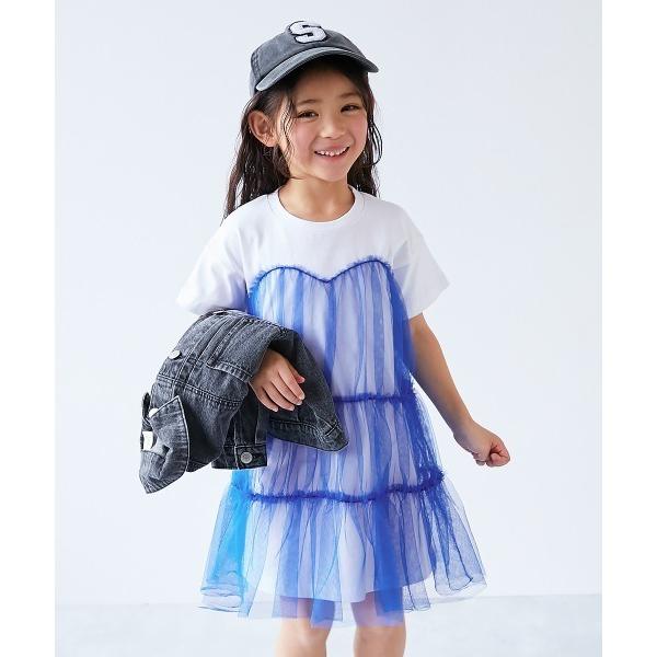 ワンピース ふんわり チュールドッキングワンピース キッズ 子供服 女の子