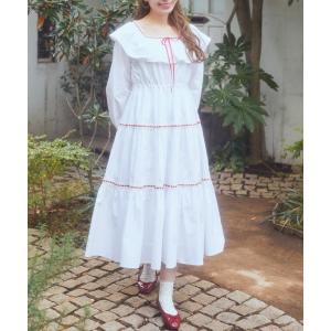 ワンピース 配色リボンティアードワンピース