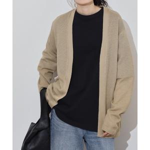 カーディガン 麻タッチ 鹿の子編みボタンレスニットカーディガン メンズ レディース