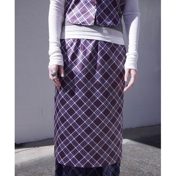 スカート PLAID SATIN PICOT SKIRT