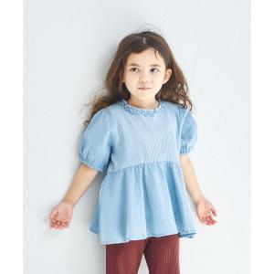 ブラウス シャツ 「ふんわりワッフル」レース付き パフ袖ブラウス キッズ 子供服 女の子