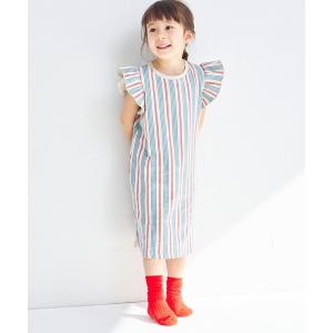 ワンピース 「綿100%」「リンクコーデ」オリジナル総柄プリント 肩フリルTシャツワンピース キッズ 子供服 女の子